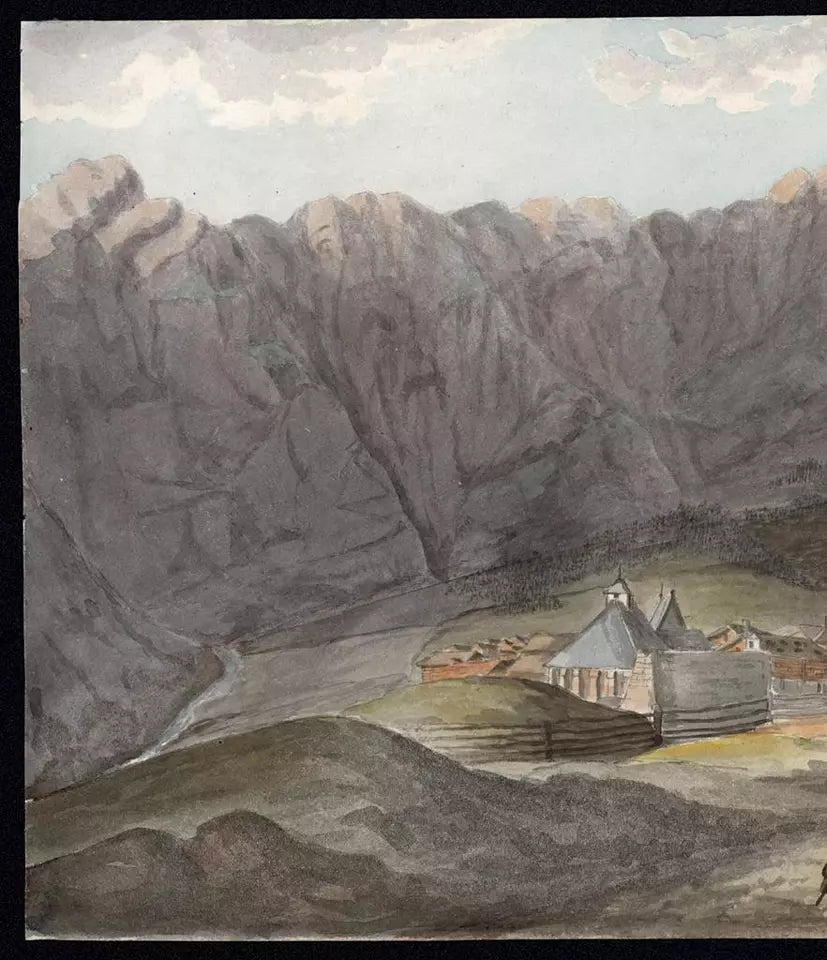 Elizabeth Campbell (1783-1861) Watercolour Painting - Mount Ghemmi, Baths of Louesch, Valais Switzerland 1820