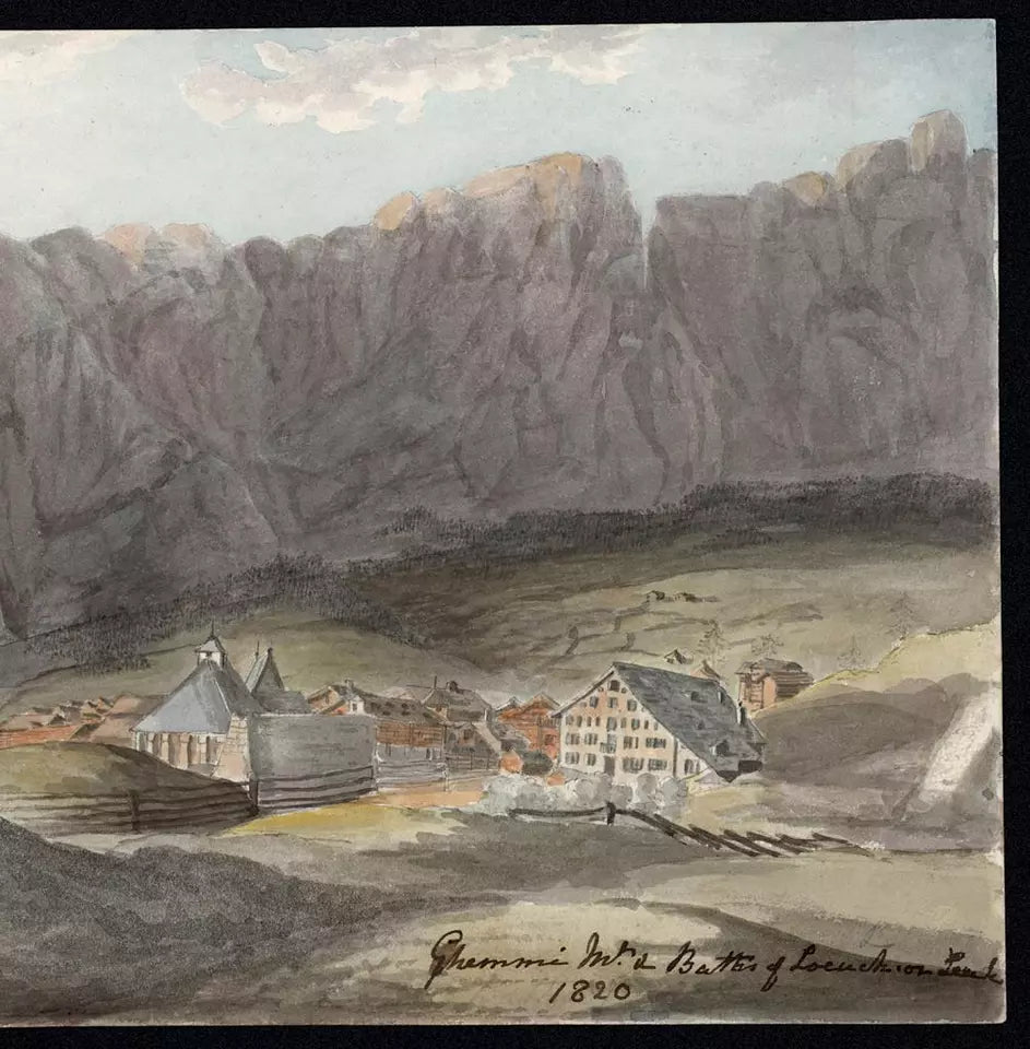 Elizabeth Campbell (1783-1861) Watercolour Painting - Mount Ghemmi, Baths of Louesch, Valais Switzerland 1820
