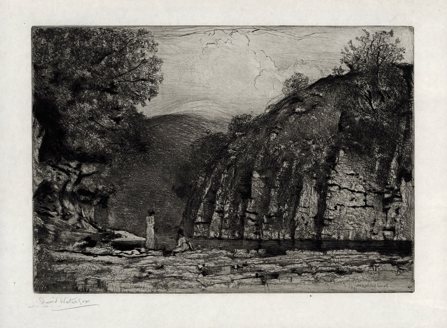 David Waterson (1870-1954) Signed Etching - Riverside Cliffs
