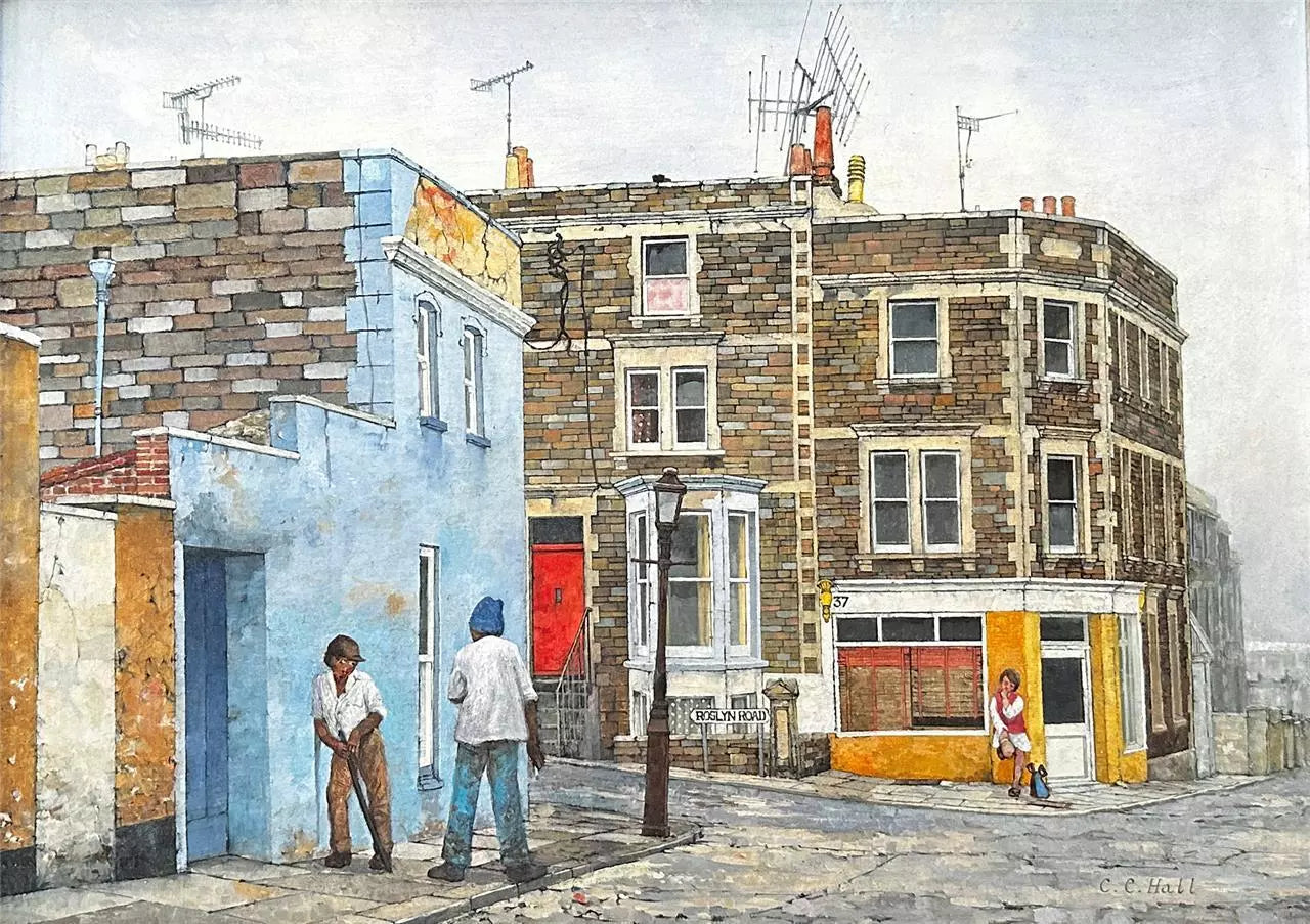 Christopher Compton Hall Oil Painting On Board Roslyn Road Bristol 20th Century
