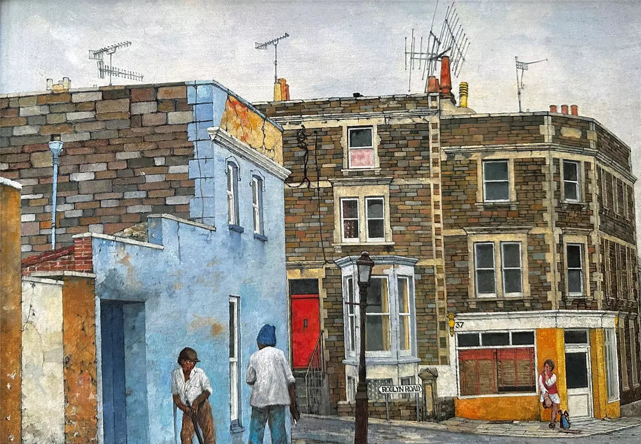 Christopher Compton Hall Oil Painting On Board Roslyn Road Bristol 20th Century