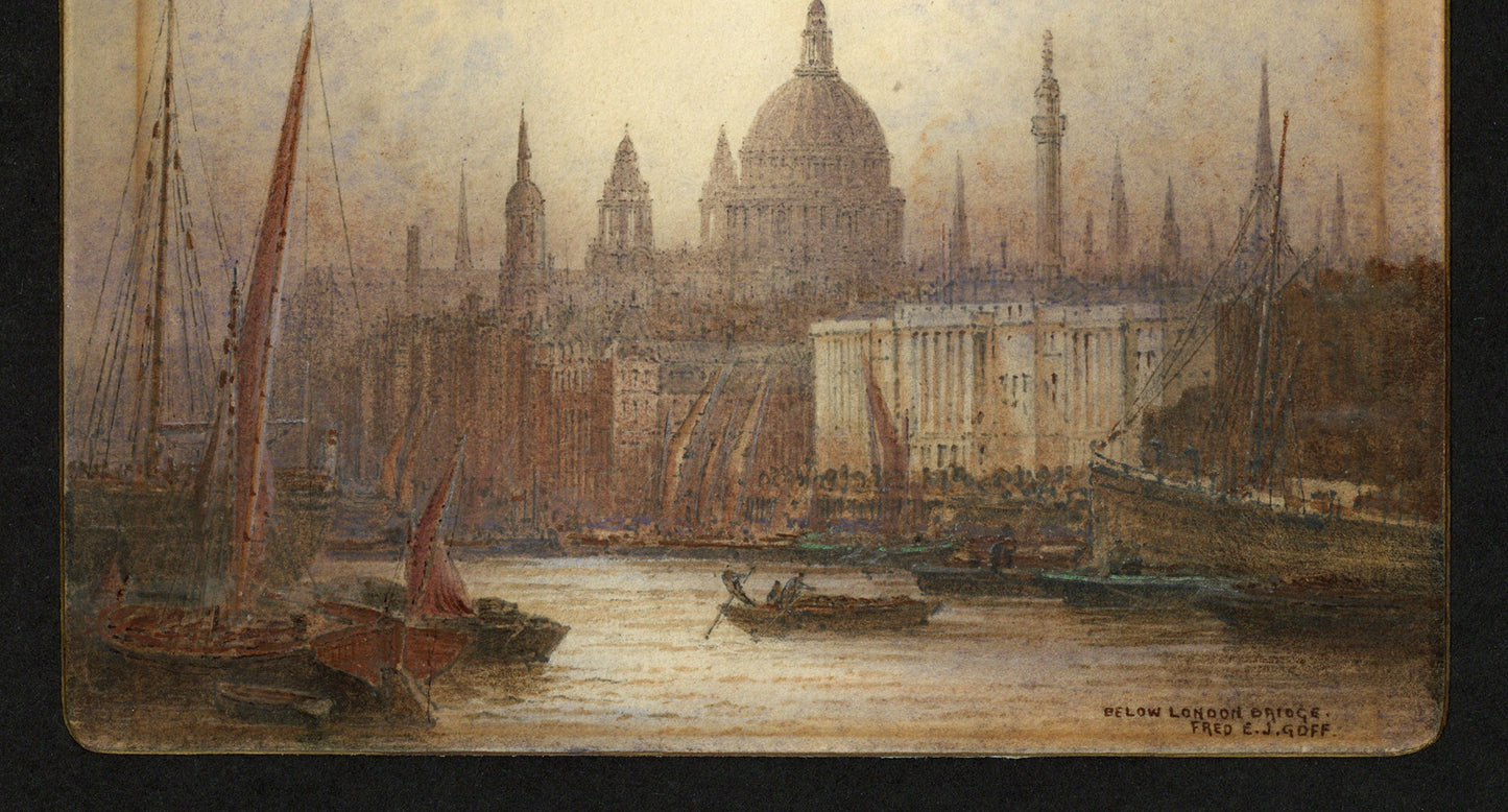 Frederick Edward Joseph Goff (1855-1931) Watercolour Painting - Below London Bridge - River Thames