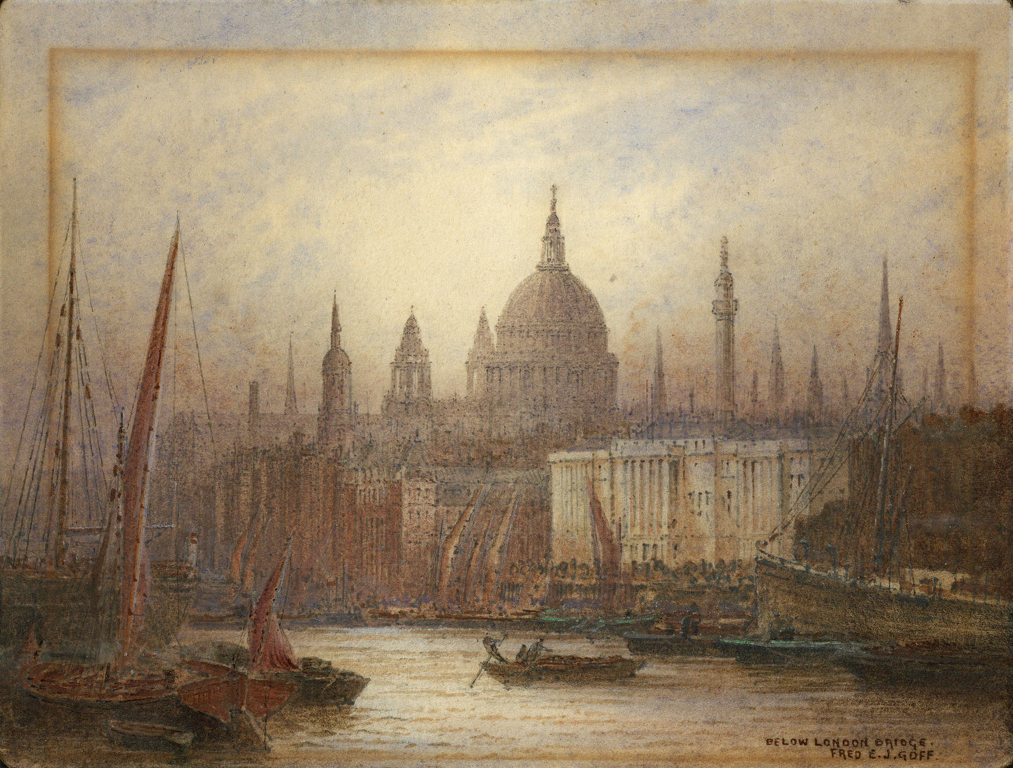 Frederick Edward Joseph Goff (1855-1931) Watercolour Painting - Below London Bridge - River Thames