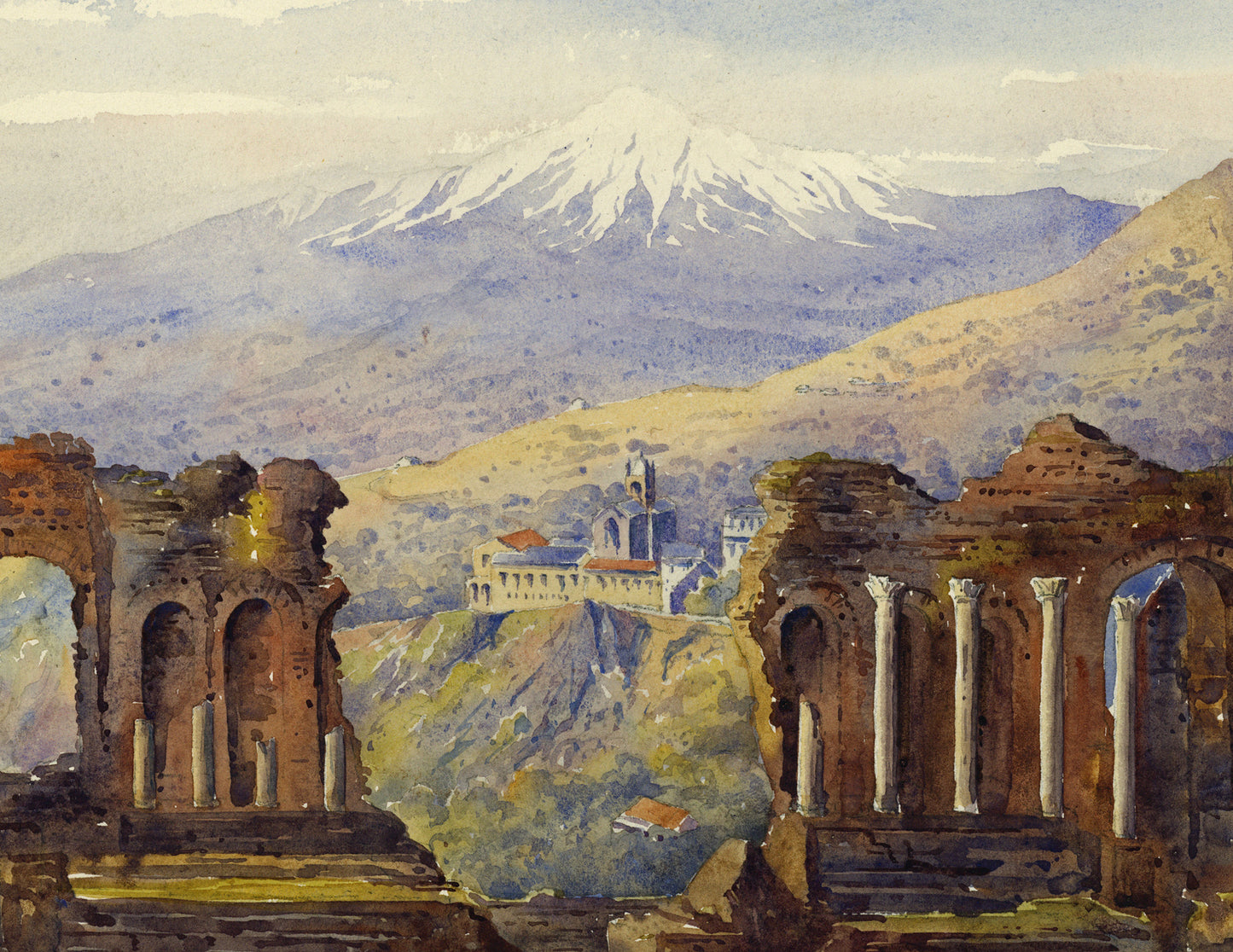 Arthur Herbert Hussey Watercolour Painting Greek Theatre of Taormina Italy 1904