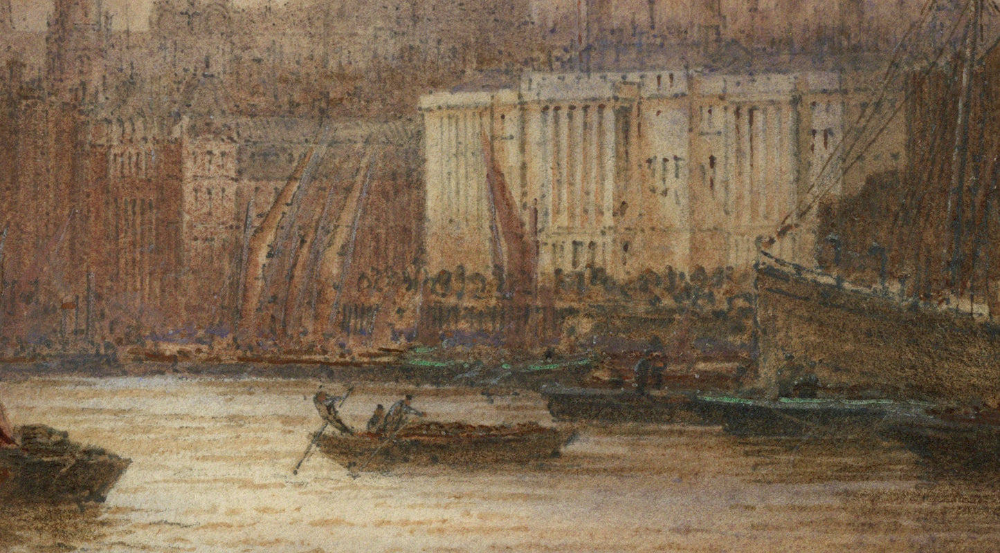 Frederick Edward Joseph Goff (1855-1931) Watercolour Painting - Below London Bridge - River Thames