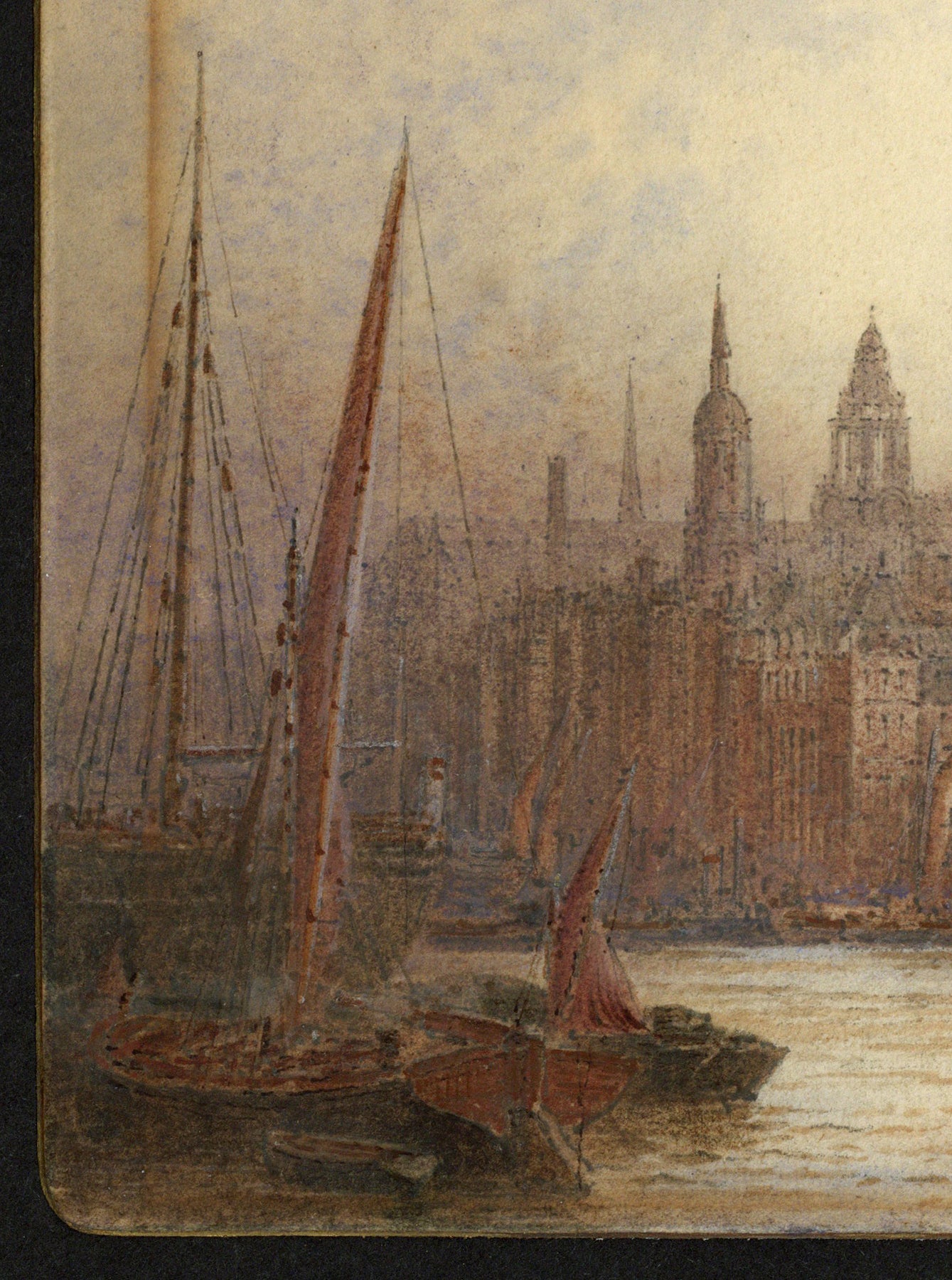 Frederick Edward Joseph Goff (1855-1931) Watercolour Painting - Below London Bridge - River Thames
