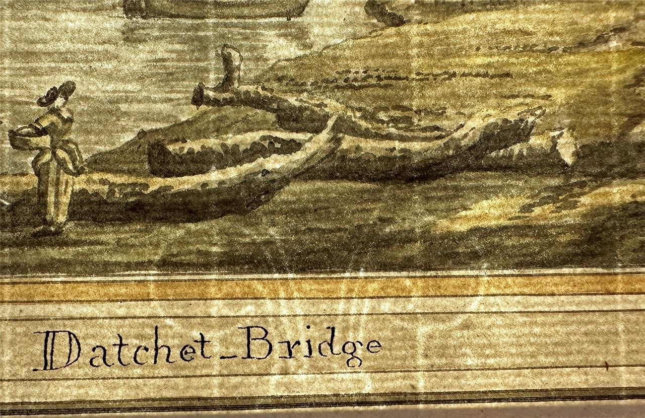 Datchet Bridge River Thames - Antique Watercolour Painting - Early 19th Century8