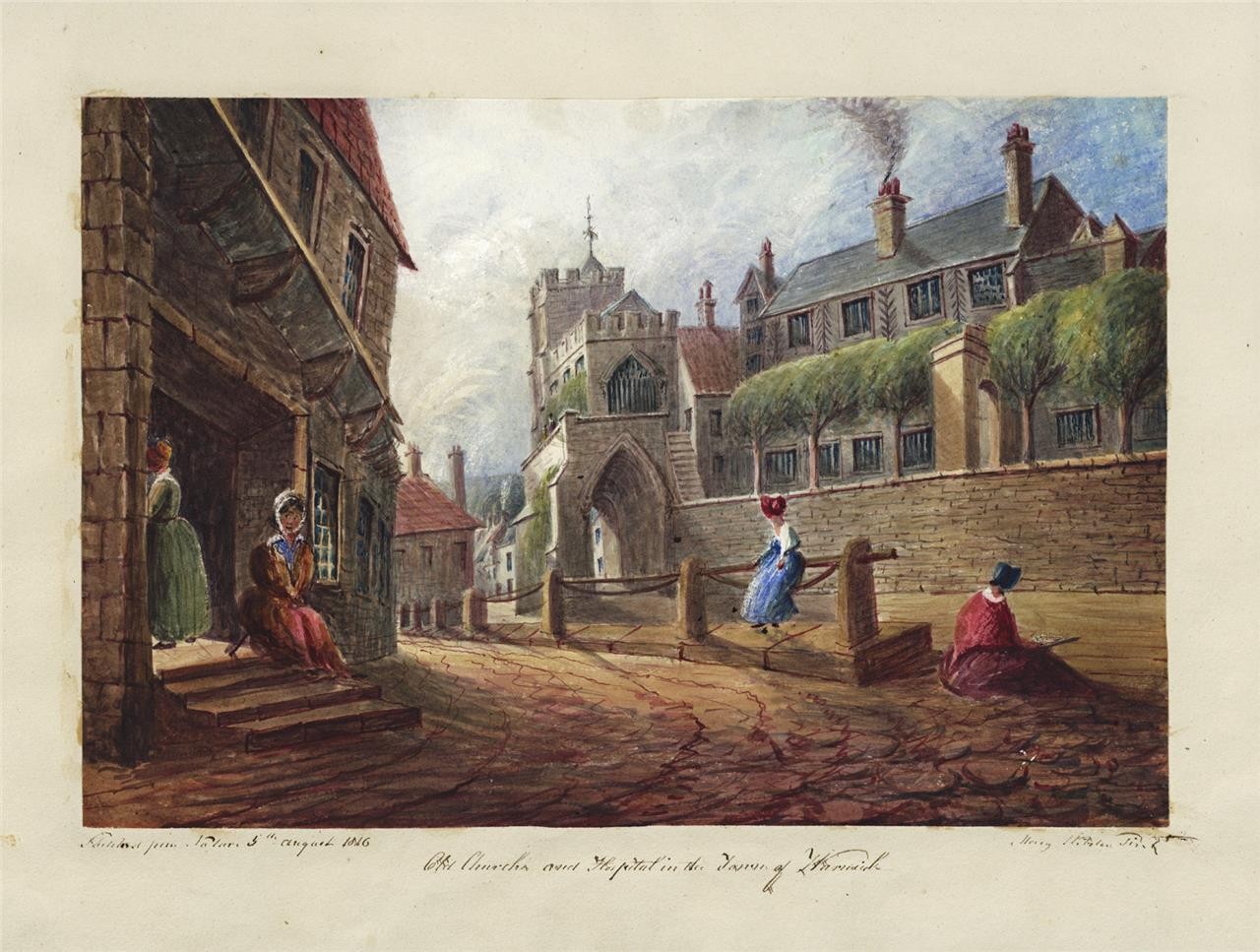 Mary Webster (1794-1883) Watercolour Painting Old Church & Hospital Warwick 184612