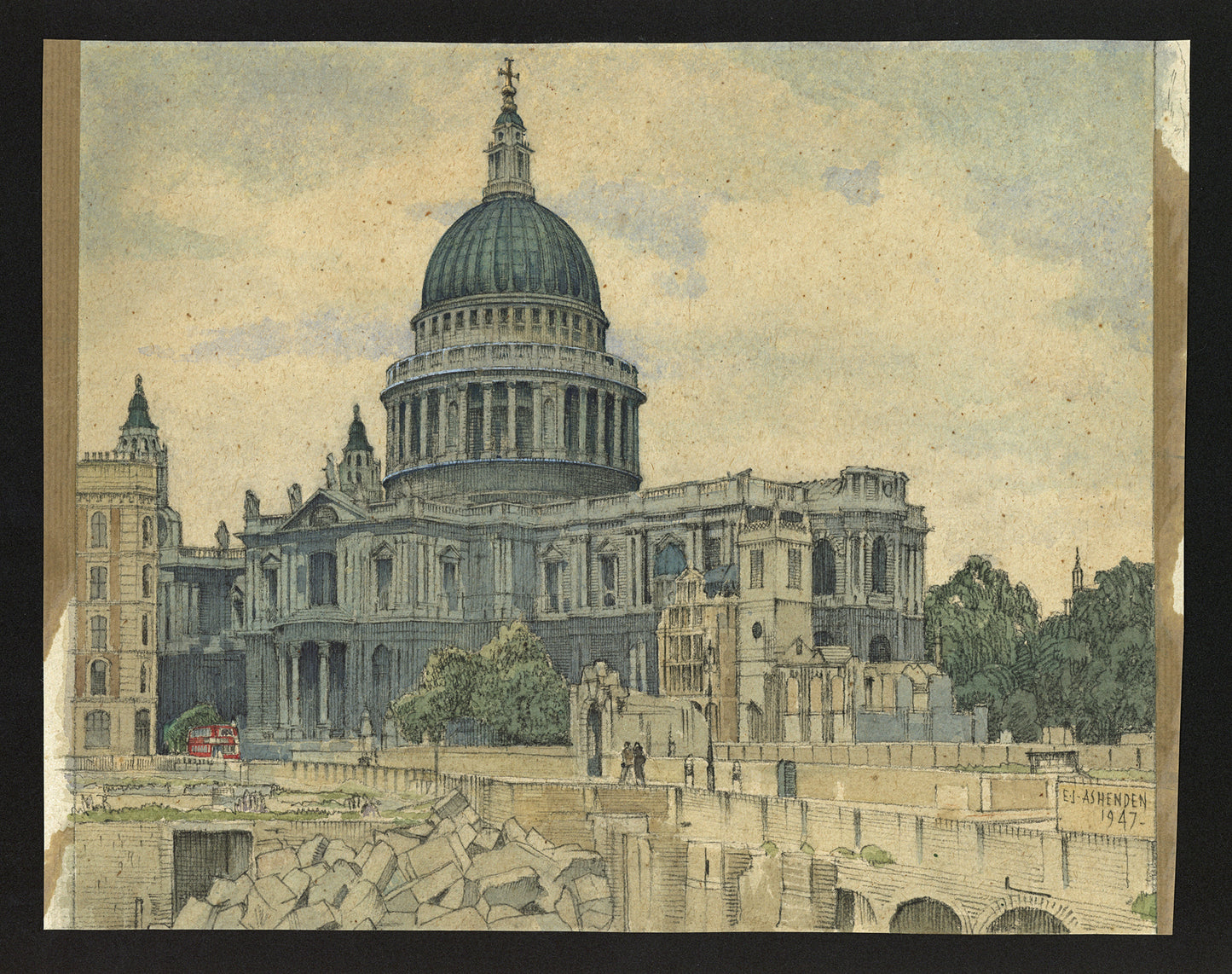 Edward James Ashenden (1896-1952) - Watercolour Painting - St. Paul's Cathedral London 1947