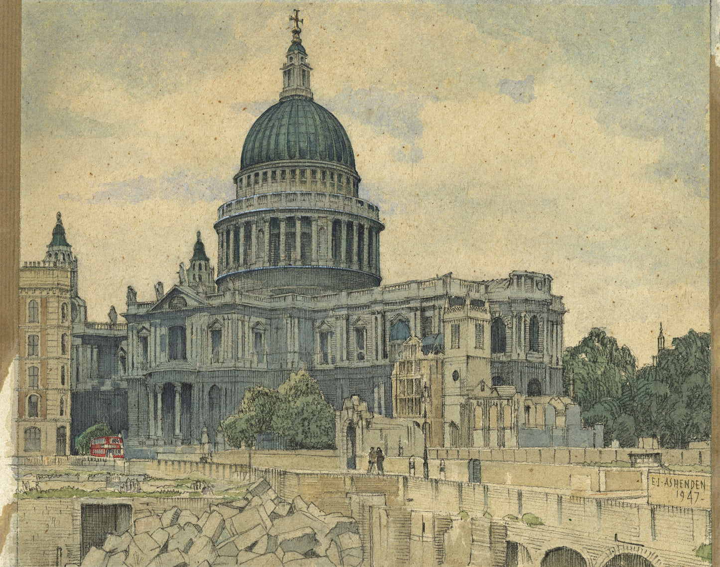 Edward James Ashenden (1896-1952) - Watercolour Painting - St. Paul's Cathedral London 1947