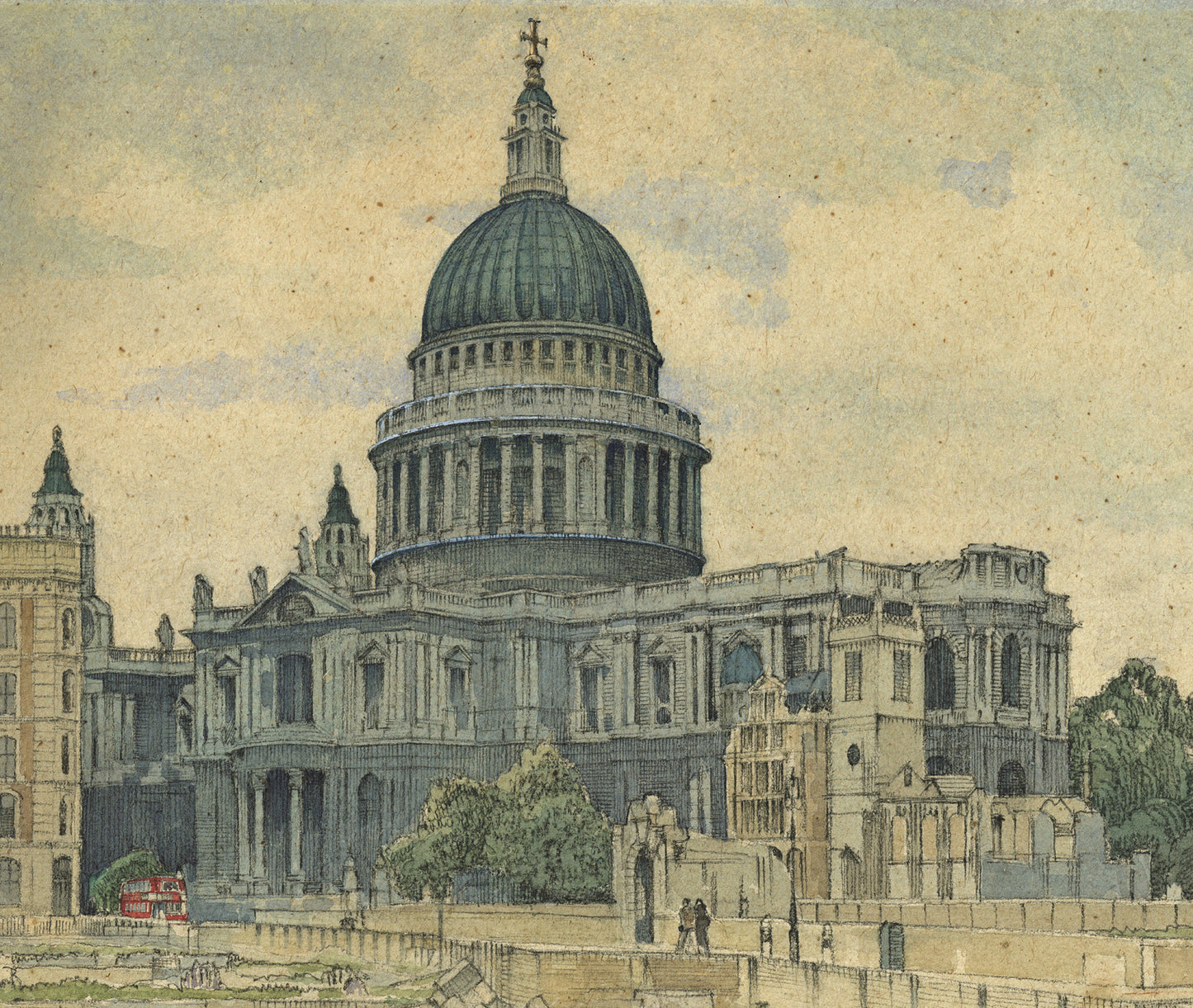 Edward James Ashenden (1896-1952) - Watercolour Painting - St. Paul's Cathedral London 1947