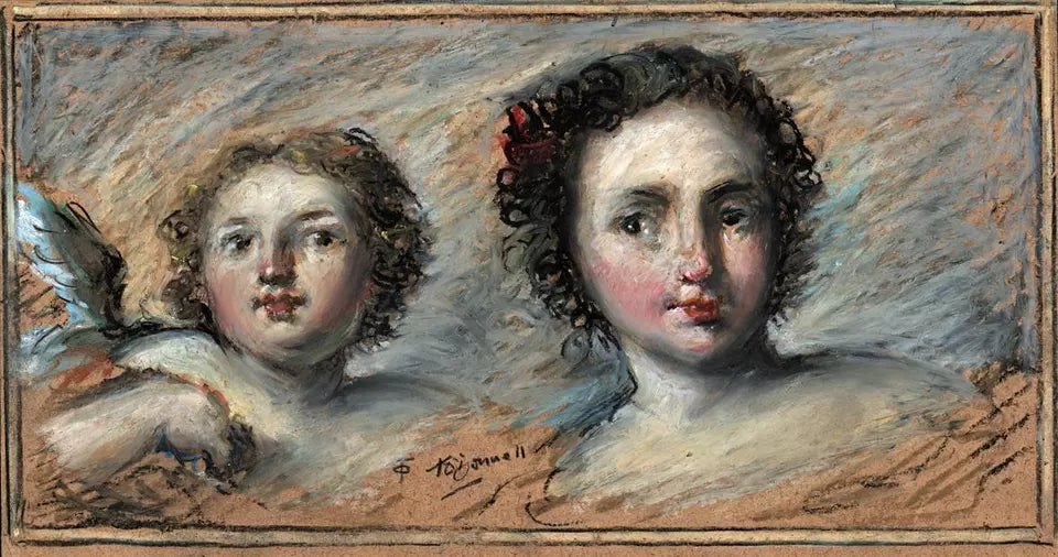 Thomas O'Donnell (1944-2020) - Oil Pastel Painting - Two Cherubs Portrait
