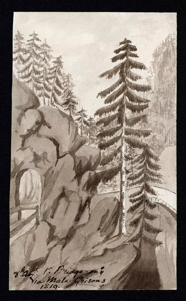 Elizabeth Campbell (1783-1861) Watercolour Painting - Bridge on Via Mala, Grisons Switzerland 1819