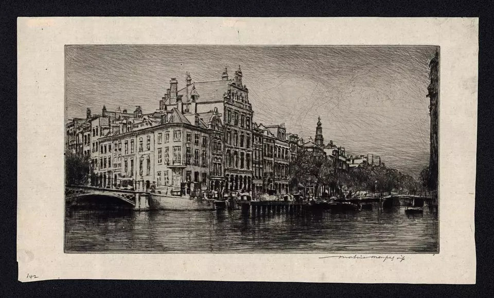 Mortimer Luddington Menpes - Signed Etching - River Scene Amsterdam Netherlands