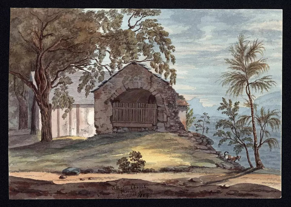Elizabeth Campbell (1783-1861) Watercolour Painting - Catholic Chapel Mornay France 1824