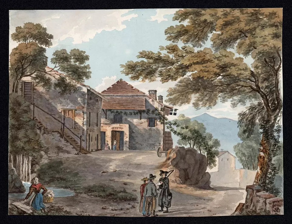 Elizabeth Campbell (1783-1861) Watercolour Painting - La Croix Blanche, Mornay France
