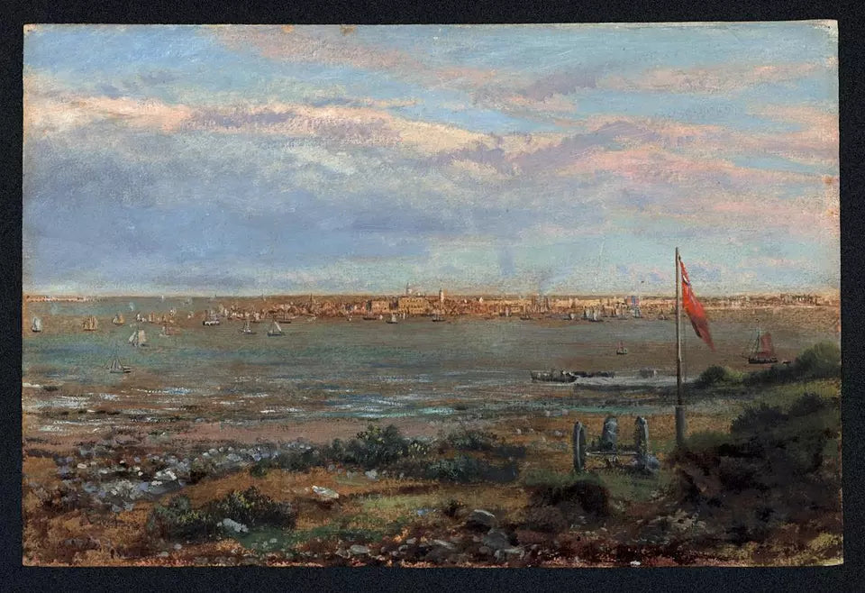 George Vicat Cole (1833-1893) Oil Painting - Boats Harwich Essex Harbour 1887