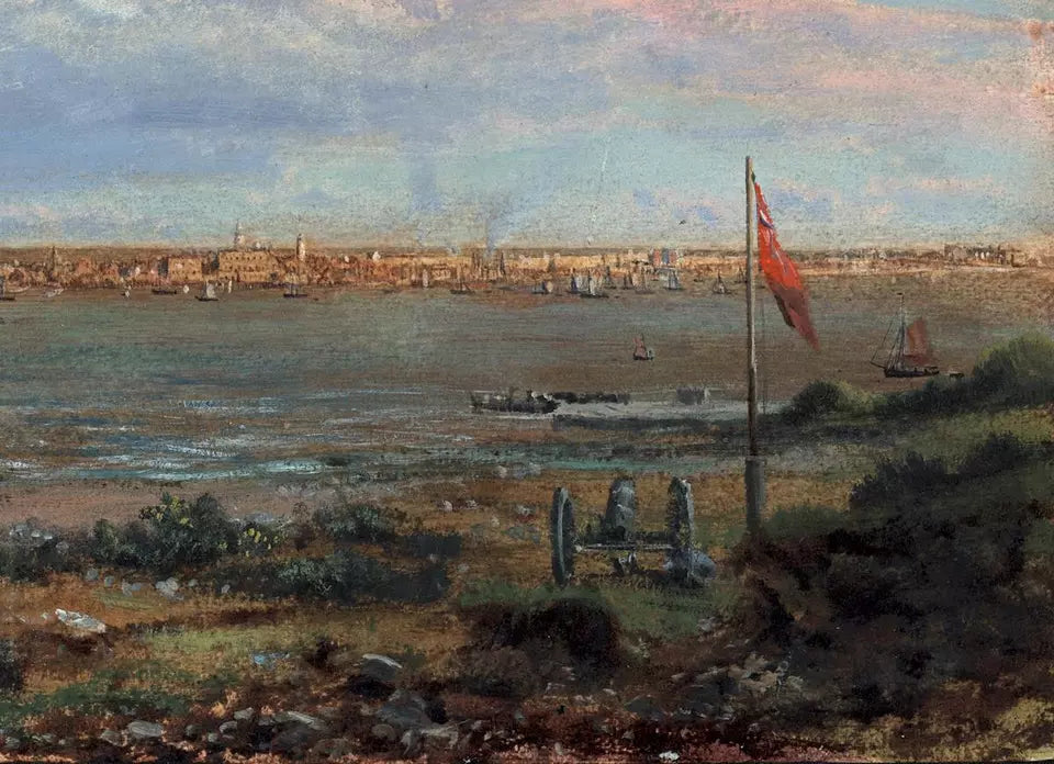 George Vicat Cole (1833-1893) Oil Painting - Boats Harwich Essex Harbour 1887