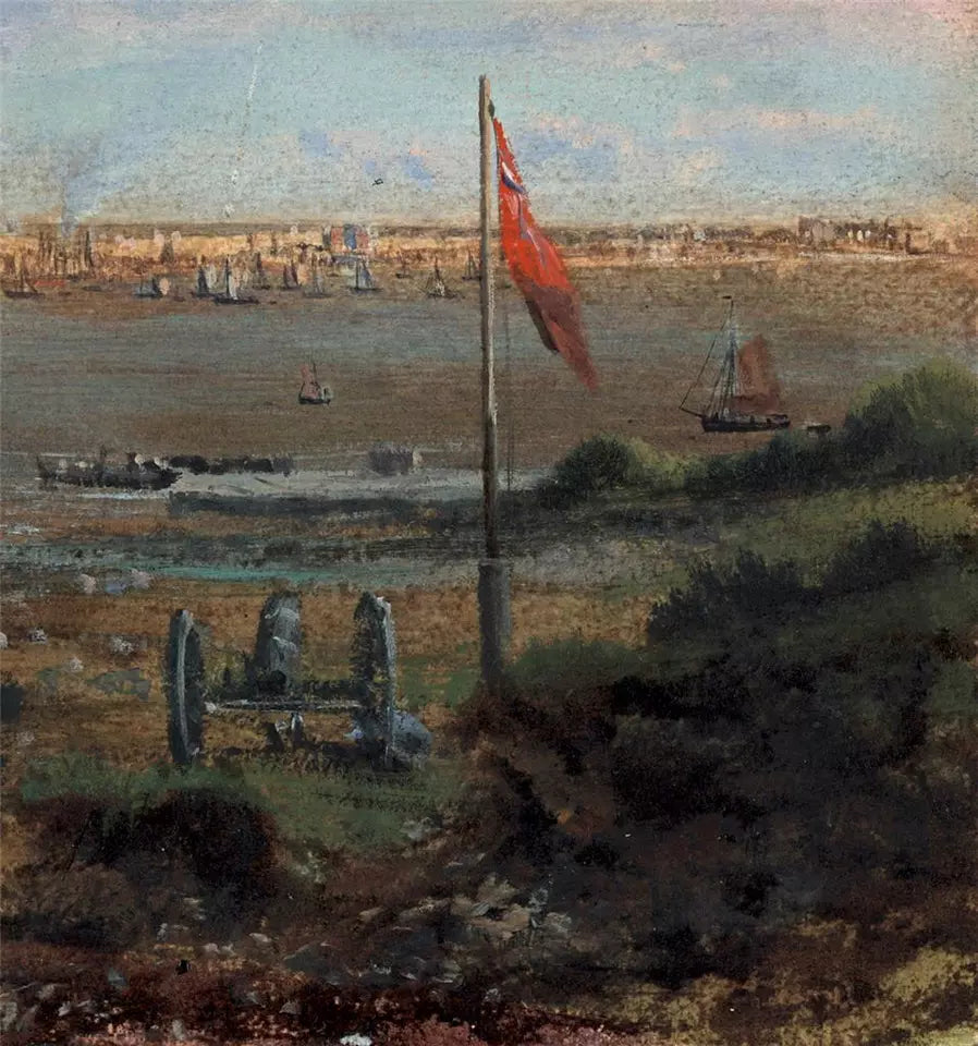 George Vicat Cole (1833-1893) Oil Painting - Boats Harwich Essex Harbour 1887