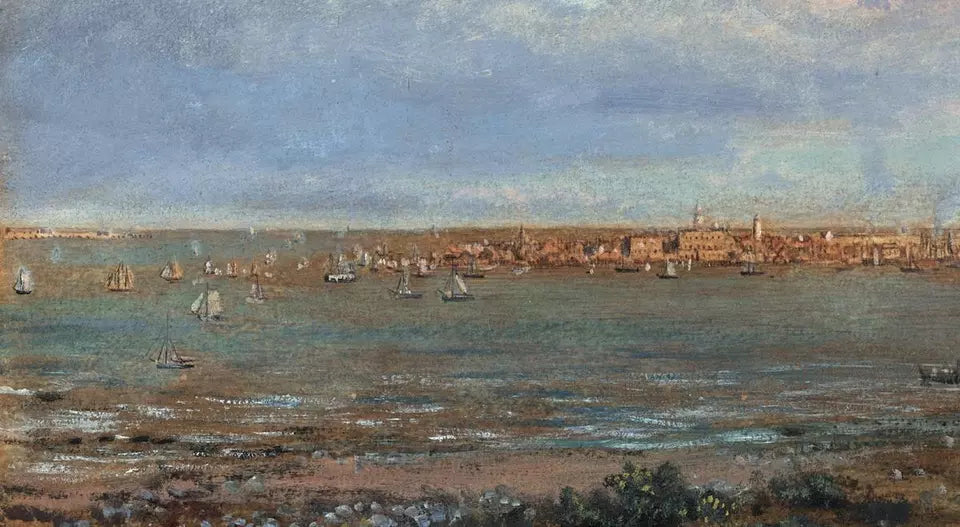 George Vicat Cole (1833-1893) Oil Painting - Boats Harwich Essex Harbour 1887