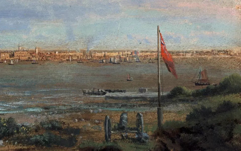 George Vicat Cole (1833-1893) Oil Painting - Boats Harwich Essex Harbour 1887