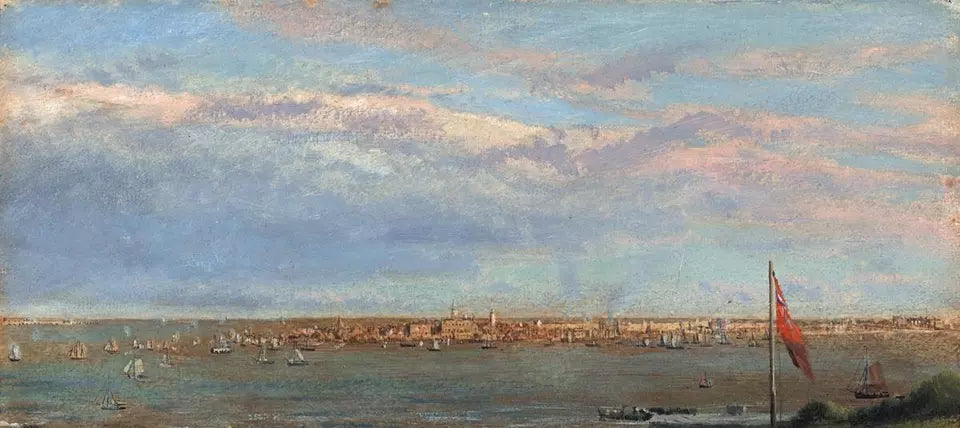 George Vicat Cole (1833-1893) Oil Painting - Boats Harwich Essex Harbour 1887
