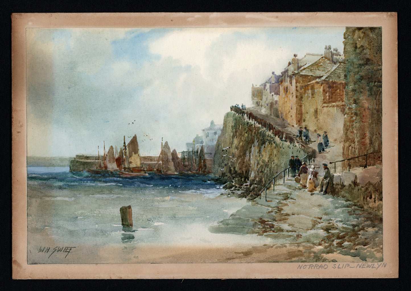 Walter Henry Sweet (1889-1949) Watercolour Painting Norrad Slip Newlyn Cornwall