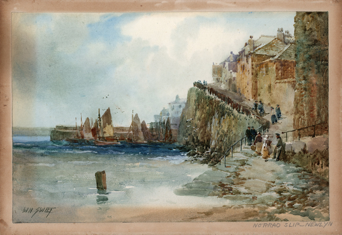 Walter Henry Sweet (1889-1949) Watercolour Painting Norrad Slip Newlyn Cornwall
