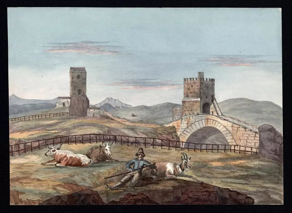 Elizabeth Campbell (1783-1861) Watercolour Painting - Ponte Salara Roman Campagna Italy 1825