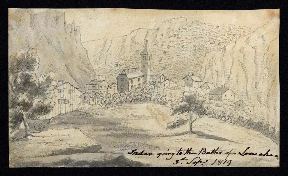 Elizabeth Campbell (1783-1861) Watercolour Painting - Inden Valais Switzerland 1819