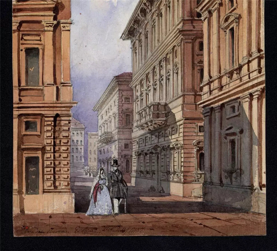 H. B. Garling - Watercolour Painting - Genoa Italy 1844 - Grand Tour