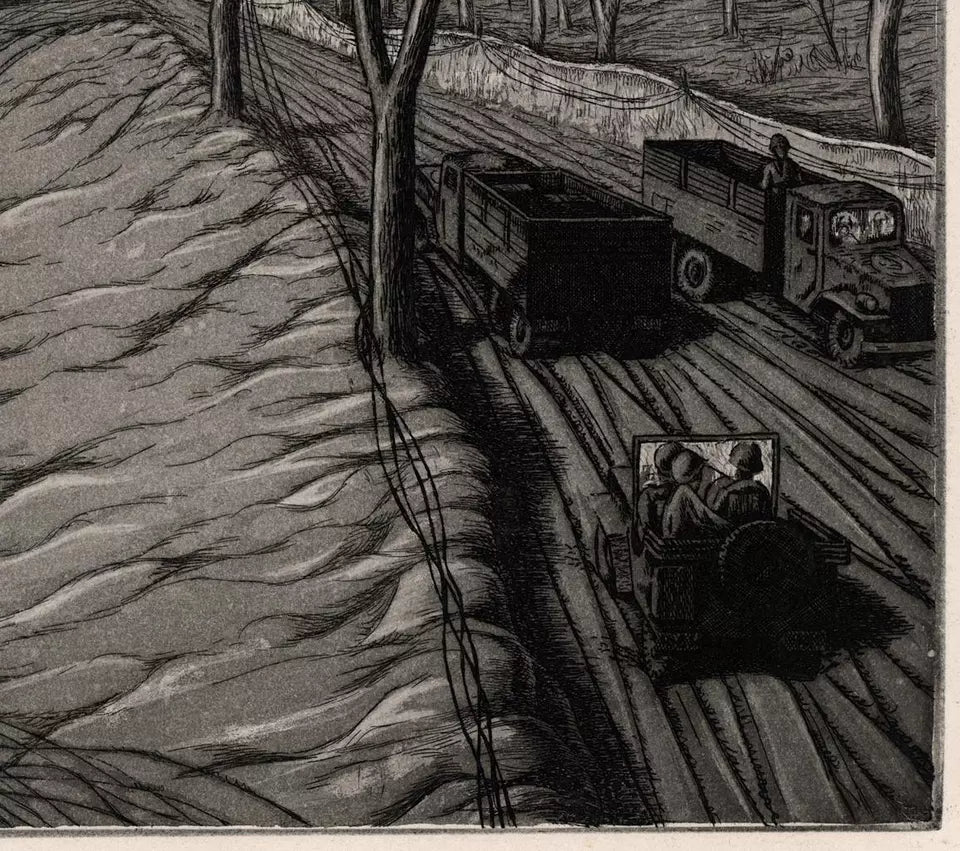 Rudolph Carl Von Ripper (1905-1960) Pencil Signed Etching World War 2 Scene 1946 - WW2