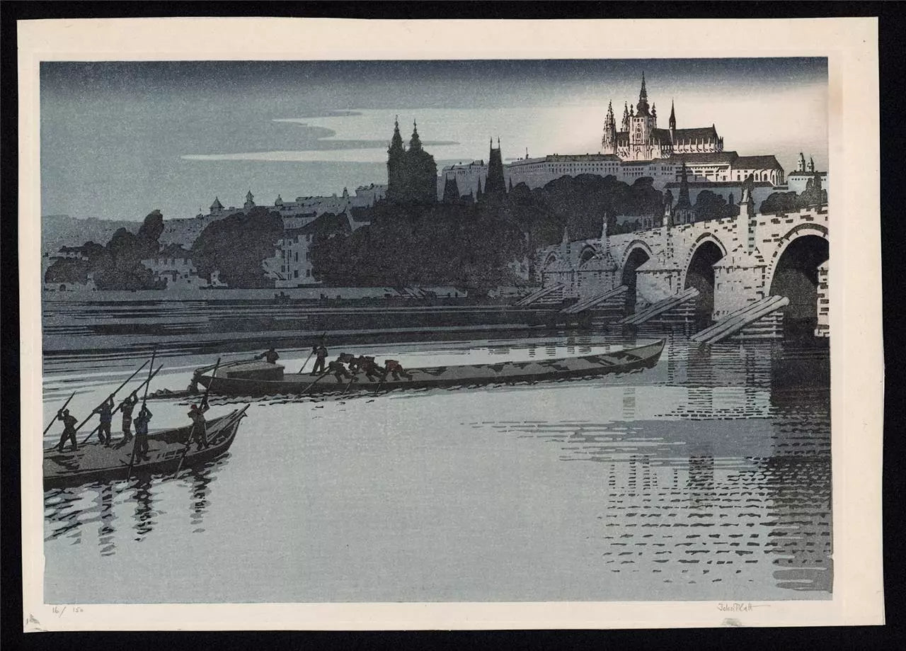 John Edgar Platt (1886-1967) Woodcut Signed In Pencil The Vitava At Prague 1928