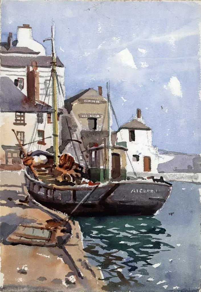 Arthur Royce Bradbury (1892-1977) Watercolour Painting - Boat In Harbour Scene