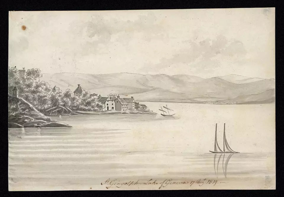 Elizabeth Campbell (1783-1861) Watercolour Painting - Saint-Gingolph Lake Of Geneva Switzerland 1819