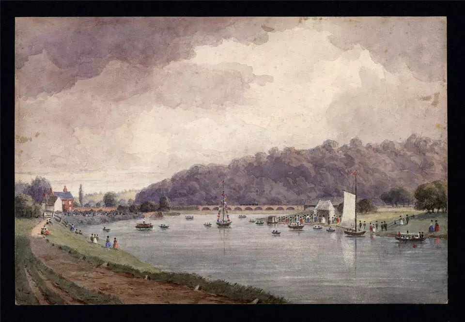 Sawley Regatta - Trent Lock Midland Counties Railway - Watercolour Painting - 19th Century