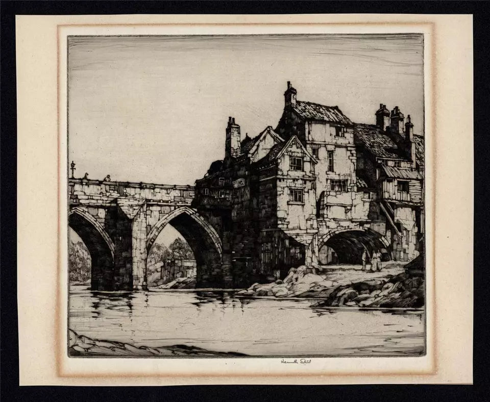 Kenneth Steel (1906-1970) Pencil Signed Etching - Elvet Bridge Durham
