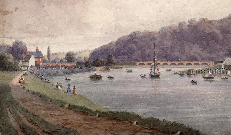 Sawley Regatta - Trent Lock Midland Counties Railway - Watercolour Painting - 19th Century