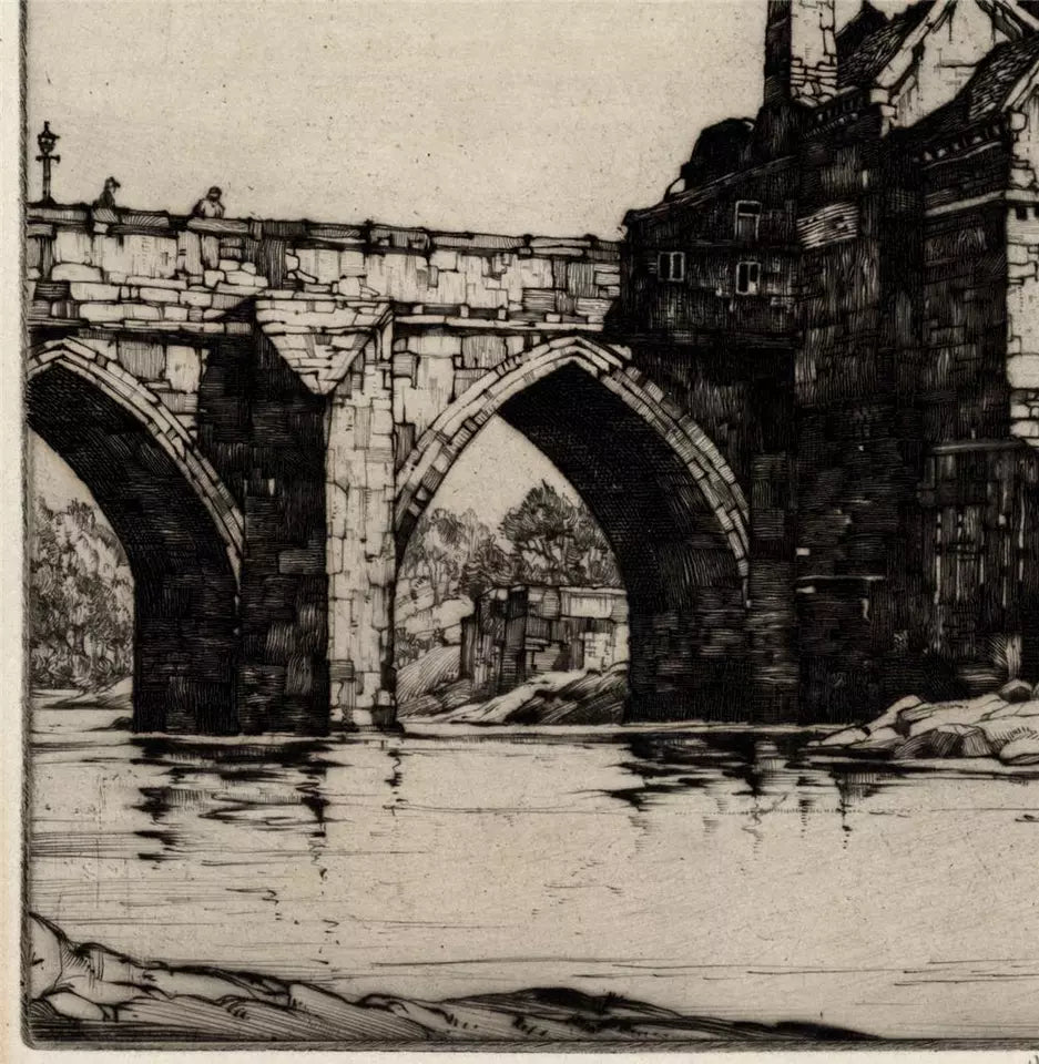 Kenneth Steel (1906-1970) Pencil Signed Etching - Elvet Bridge Durham