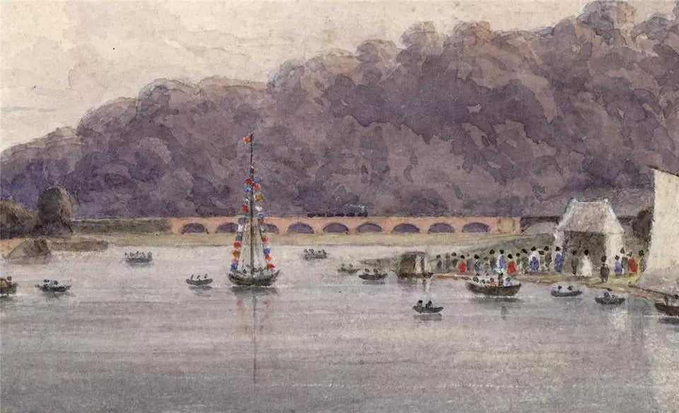 Sawley Regatta - Trent Lock Midland Counties Railway - Watercolour Painting - 19th Century