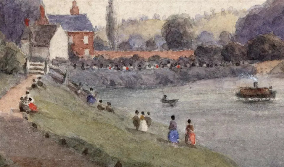 Sawley Regatta - Trent Lock Midland Counties Railway - Watercolour Painting - 19th Century