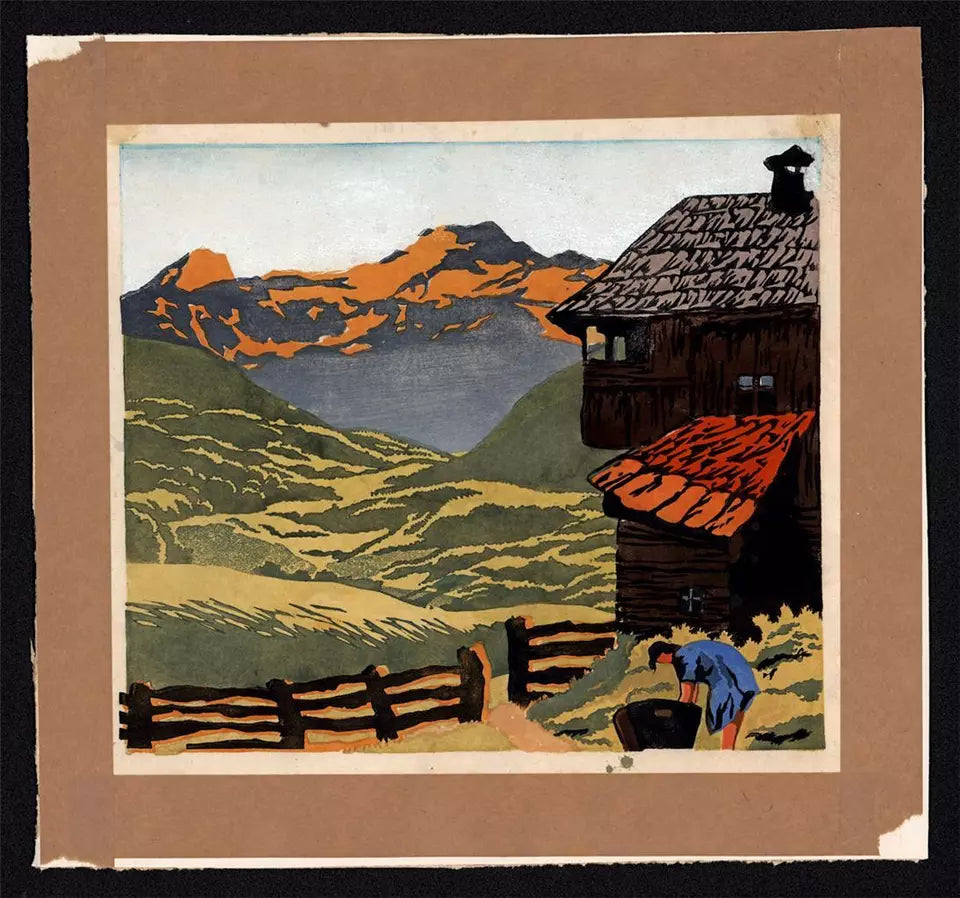 Sidonius Schrom (1887-1960) Pencil Signed Woodcut - Otztal Valley Tyrol Austria