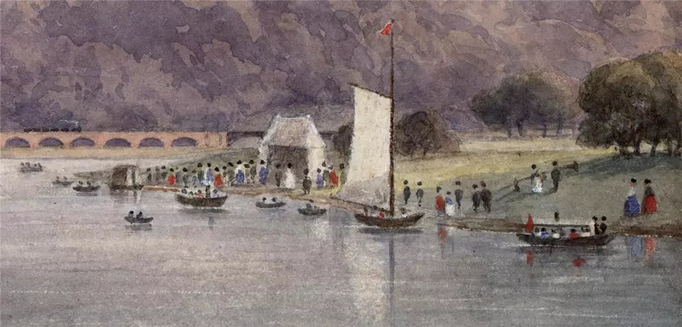 Sawley Regatta - Trent Lock Midland Counties Railway - Watercolour Painting - 19th Century