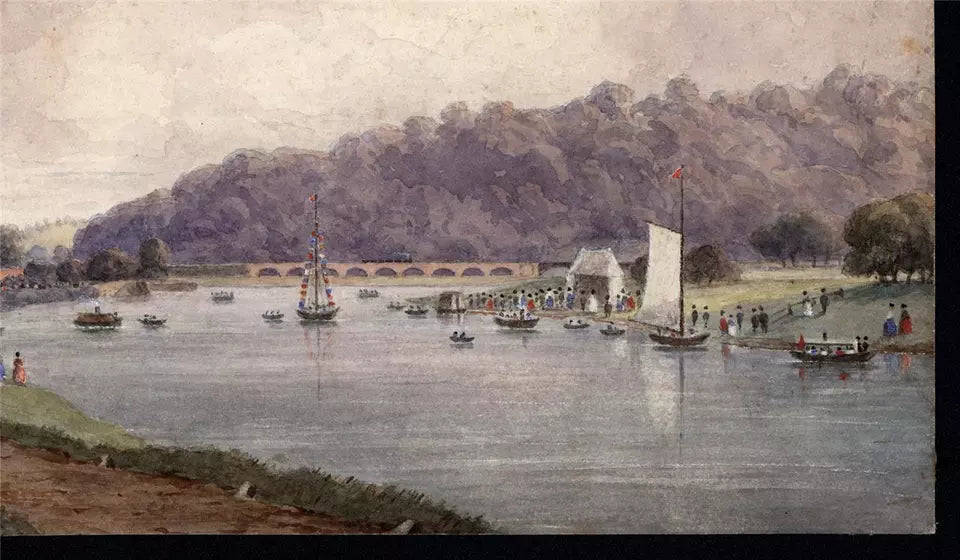 Sawley Regatta - Trent Lock Midland Counties Railway - Watercolour Painting - 19th Century