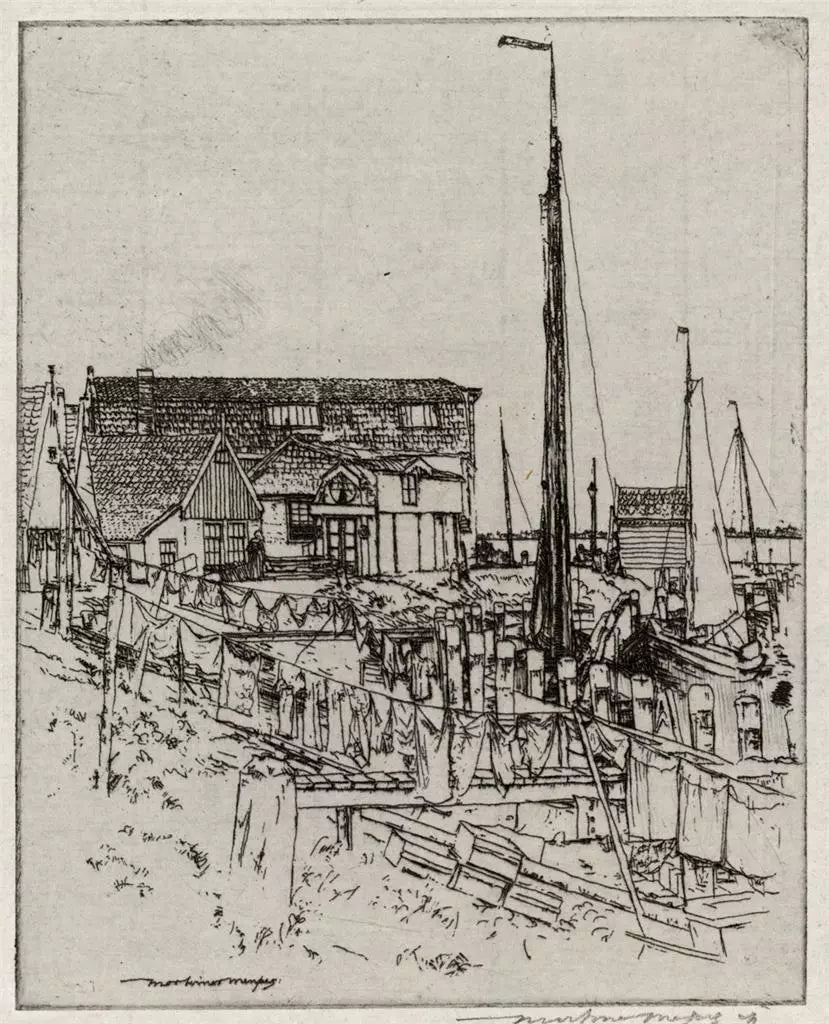 Mortimer Luddington Menpes - Signed Etching - Dutch Fishing Village Netherlands