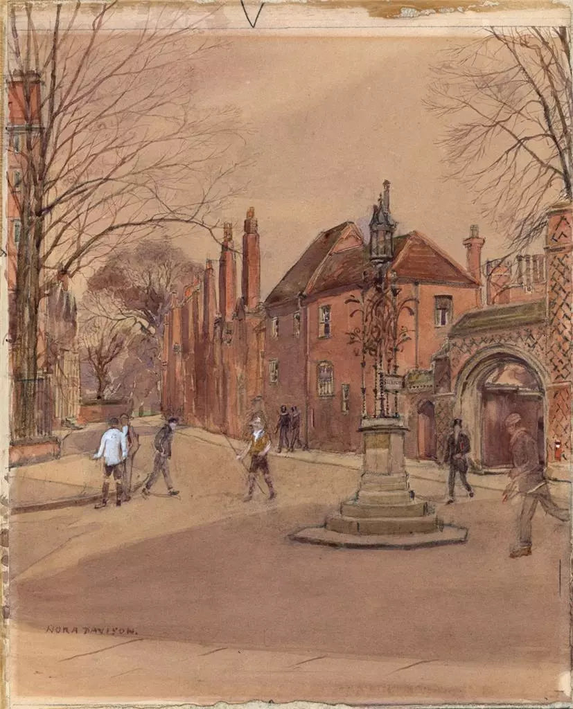 Nora Davison (fl.1881-1900) Watercolour Painting - Slough Road Eton Street Scene