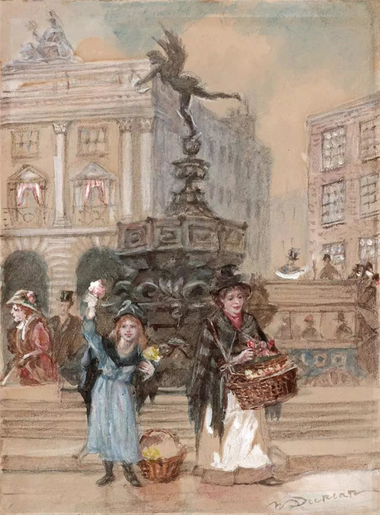 Walter Duncan (1848-1932) Watercolour Painting - Piccadilly Flower Sellers London