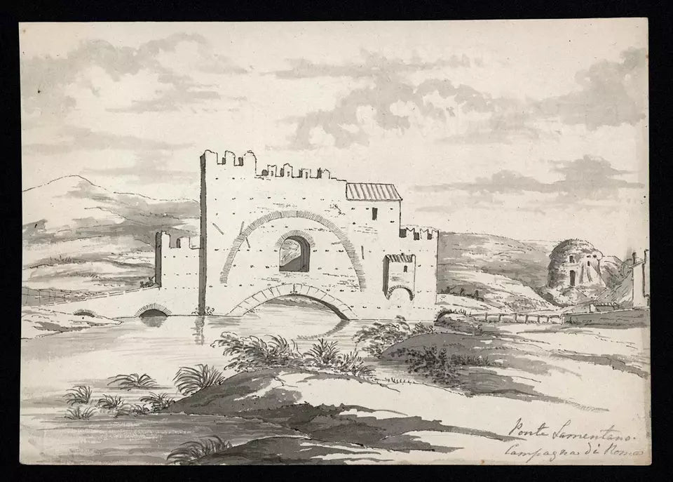 Elizabeth Campbell (1783-1861) Watercolour Painting - Ponte Lamentano, Campagna, Rome Italy