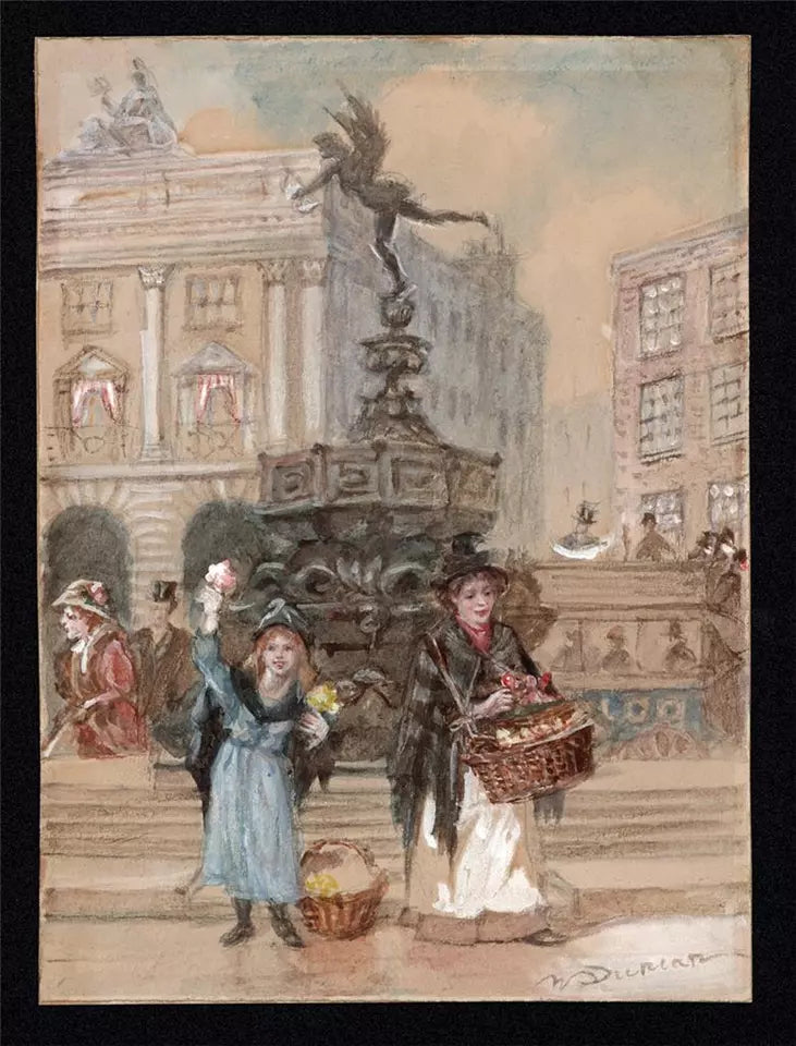 Walter Duncan (1848-1932) Watercolour Painting - Piccadilly Flower Sellers London