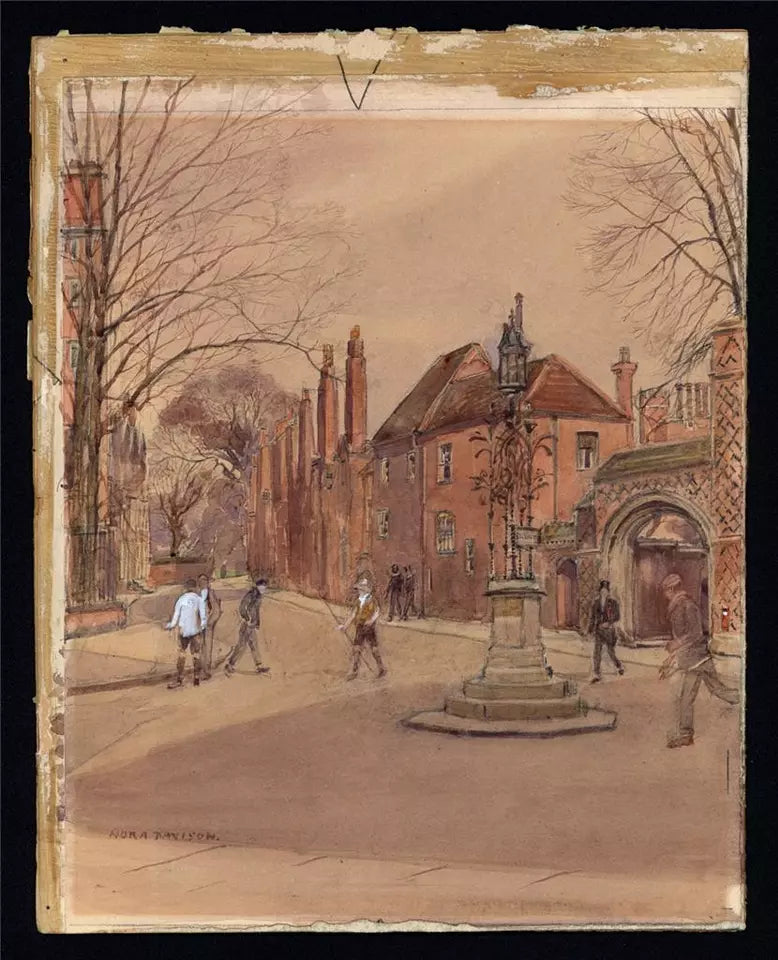 Nora Davison (fl.1881-1900) Watercolour Painting - Slough Road Eton Street Scene